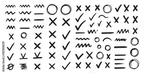 Set of Artistic Brush Strokes, Ovals, and Cancel Symbols