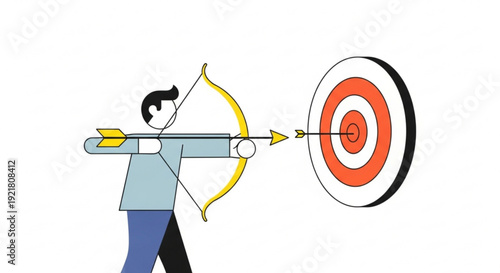Man aiming bow and arrow hitting target with precision and focus in a competitive archery setting