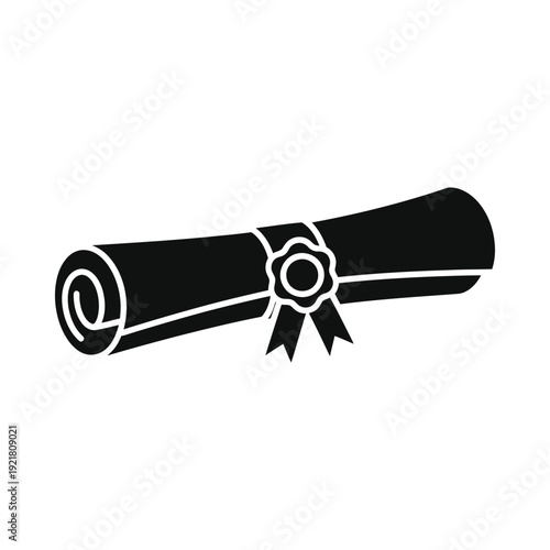 Black diploma scroll with ribbon on isolated, ui elements