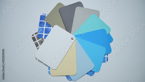Foto PVC pool liner sample swatches of textures and finishes, including classic blue