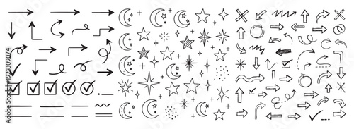 Black Charcoal Texture Vector Arrows, Stars, and Geometric Shapes