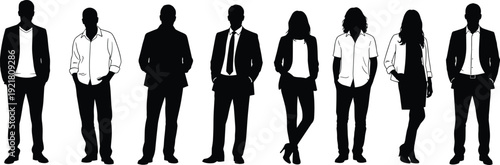 Business people silhouettes in formal and casual wear, professional team illustration, office staff vector set, corporate group outline
