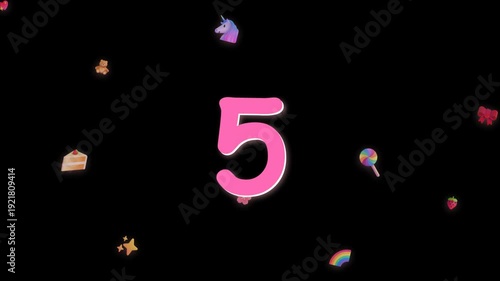 Cute Girlish Pink Countdown 10 to 0 with Floating Emojis on Transparent Background | Animated Social Media Overlay