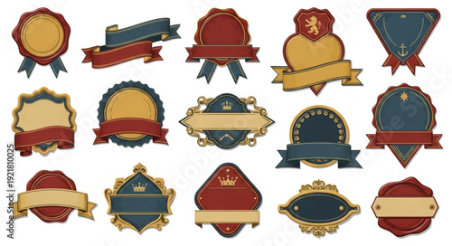 Collection of vintage labels and ribbons for design elements.