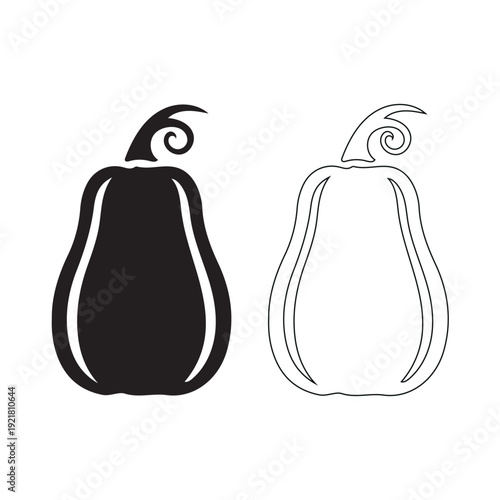 Pumpkin Silhouette and Outline Harvest Vegetable Icons Fall Seasonal Graphic Isolated on white background