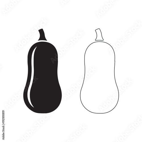 Butternut Squash Outline and Solid Icon Autumn Vegetable Graphics Healthy Food Art Isolated on white background