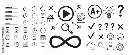 Hand-Drawn Style Business and Education Icon Set in Sketch Style