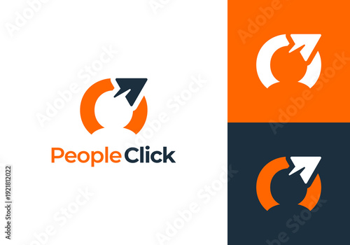 People icon logo design with arrow or click symbol. growth icon, development, job, work symbol, vector design concept.