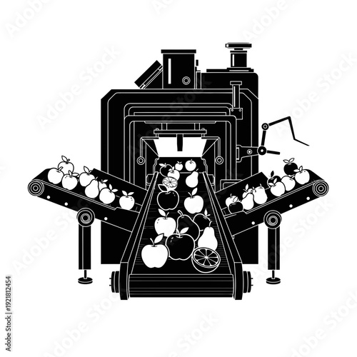 Fruit Sorting Conveyor Belt Silhouette for Agricultural Food Processing