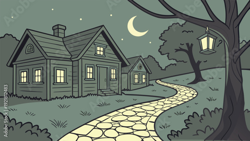 Village Path Lit by Lanterns