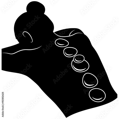 Hot Stone Massage Back Silhouette for Spa Relaxation and Wellness