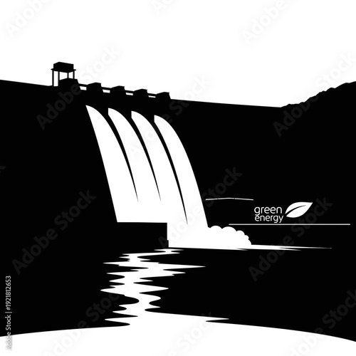 Hydroelectric Dam Water Flow Silhouette for Green Power Generation