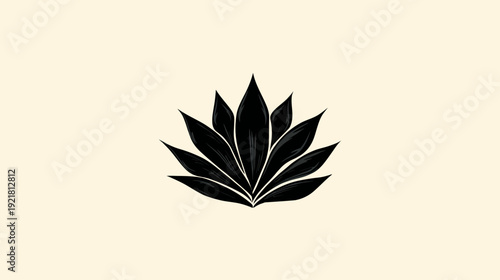 Minimalist black stylized agave plant icon on a light background. Simple succulent leaf illustration for design elements, logos.