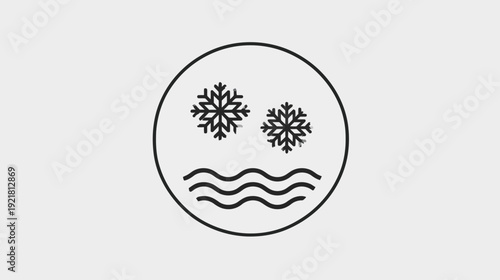 Cold Weather Conditions Icon with Snowflakes and Wavy Lines, Simple Line Art Symbol for Freezing Temperatures