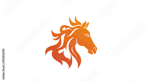 Stylized Fiery Horse Head Logo Design with Orange and Red Gradient, Energetic Abstract Graphic Icon