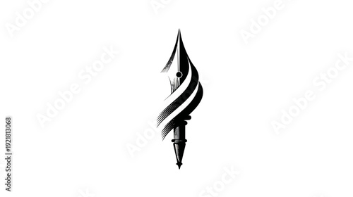 Dynamic Stylized Quill Pen Icon with Flame Tip. Abstract Vector Symbol for Writing, Creativity, and Communication