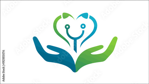 Healthcare Support Hands Logo with Heart Stethoscope Symbol. Medical Care, Wellness, and Charity Illustration for Health and Protection.