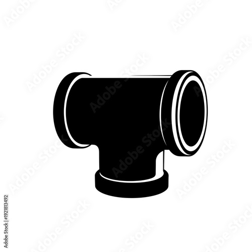 Pipe Tee Junction Silhouette for Plumbing Pipework and Construction Engineering