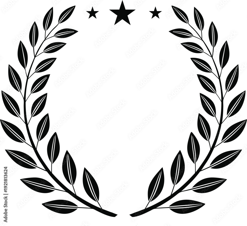 Obraz premium Classic laurel wreath with three stars symbolizing achievement and victory