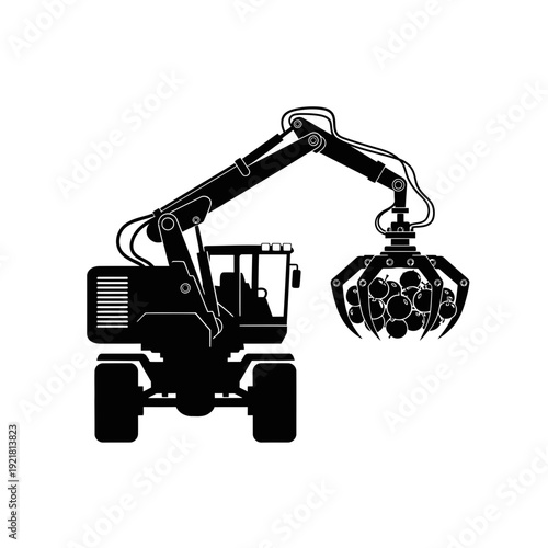 Robotic Harvester Mechanical Arm Silhouette for Agricultural Tech and Smart Farming