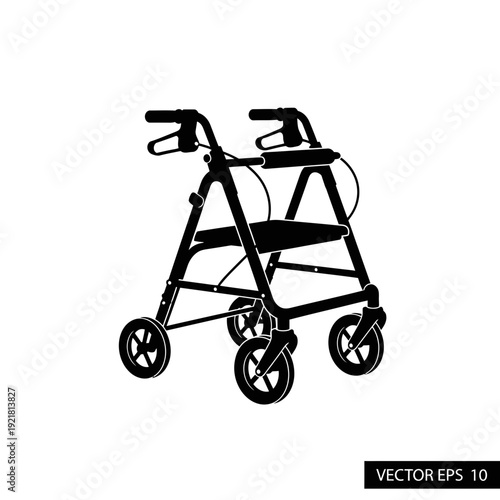 Rollator Walker with Seat Silhouette for Mobility Aid and Senior Medical Equipment