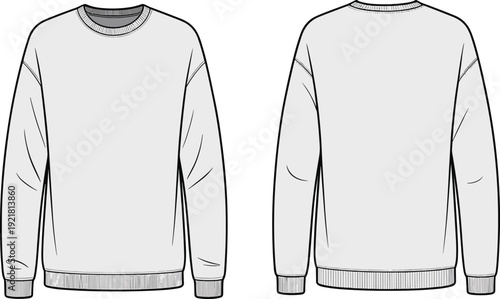 White Long Sleeve Sweatshirt with Ribbed Cuffs and Hem Displayed from Front and Back ribbed hem