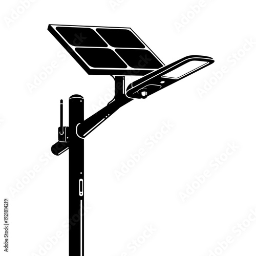Smart Street Light Solar Panel Silhouette for Urban Infrastructure and Smart City Tech