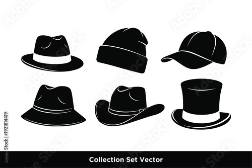 Men and Women Headwear Silhouette Set and Hat Icons