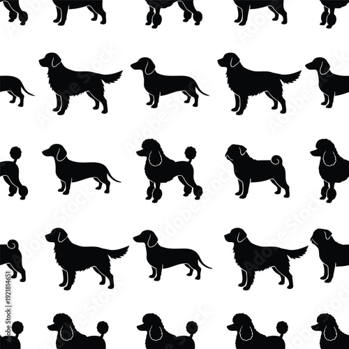Seamless Dog Breed Silhouette Pattern Vector Golden Retriever Dachshund Pug Poodle