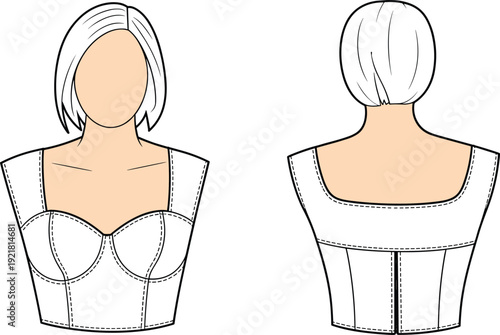 Woman Wearing a White Corset with a Detailed Front and a Back View