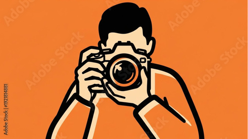 Man holding a camera and taking a photo illustration.