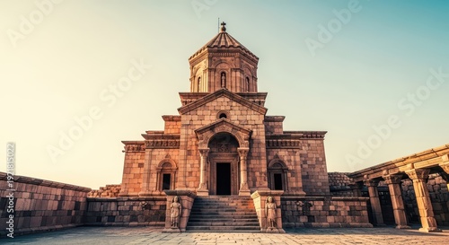 Ancient stone religious structure standing proudly beneath a pale sky, representing centuries of faith and architectural heritage in the realm, building, gothic, traditional style