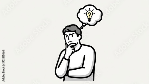 Man thinking with a lightbulb idea in a thought bubble.