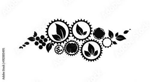 black gear leaf icons with leaves