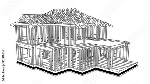 Sketch of a traditional tropical bungalow with thatched roof.