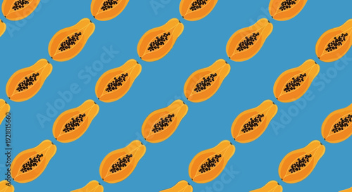 Vibrant papaya pattern on blue background for food design