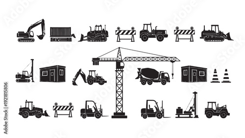 Set of 20 Construction Site Equipment and Machinery Icons Vector