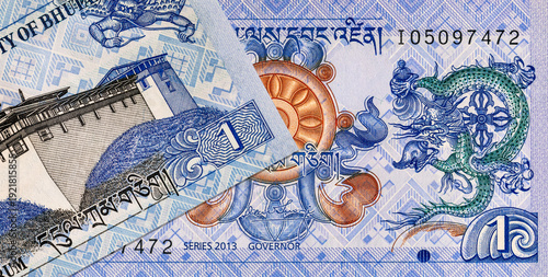 Quadro su tela 1 Bhutanese ngultrum banknote, fragment for designers