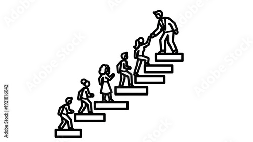 Teamwork climbing stairs helping each other reach success.