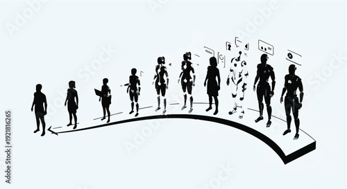 Diverse group of people standing on a bridge with one person leaving