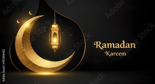 Luxury Ramadan Background with Golden Crescent Moon and Lantern