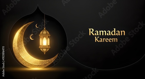 Luxury Ramadan Background with Golden Crescent Moon and Lantern