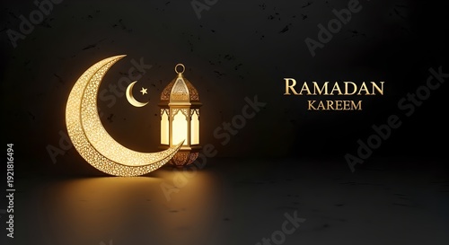 Luxury Ramadan Background with Golden Crescent Moon and Lantern