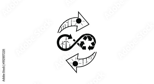 infinity loop arrows with music and film elements