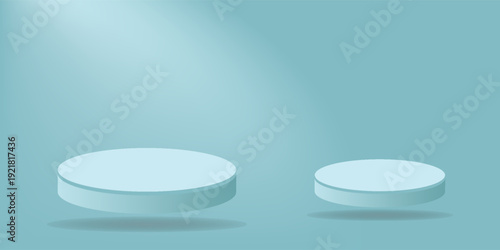 isolated powder blue podium on cement with sunbeams light on the background, powder blue background, product replacement