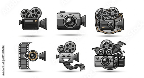 Collection of vintage and modern film cameras and video equipment.