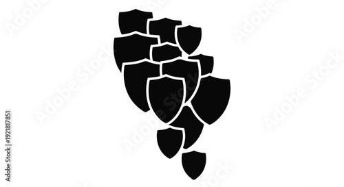 black shield icons broken apart