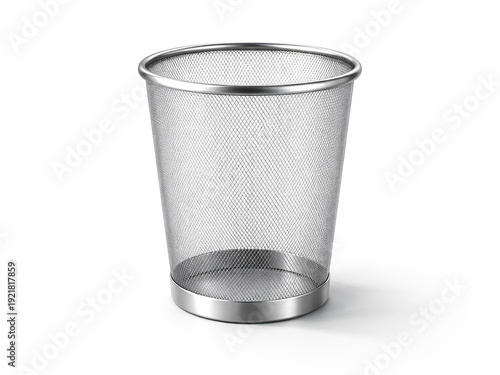 Metallic Trash Can with Minimalist Design Isolated on Neutral Background