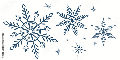 Intricate snowflakes with delicate details and varying sizes on a white background.