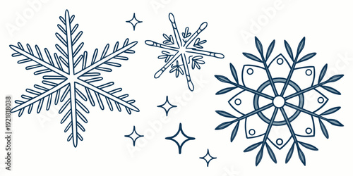 Intricate and elegant snowflake designs with varying patterns and shapes.